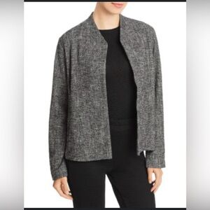 Eileen Fisher Gray Open Front High Collar Jacket Career Size Large Petite